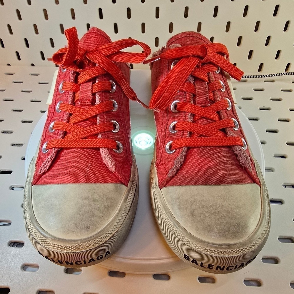 BALENCIAGA Womens Red Paris Canvas Mule Sneakers Sz 37 Distressed Streetwear Y2K - Picture 5 of 16